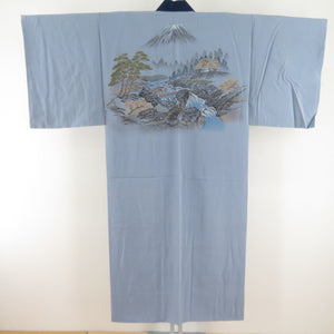 Men's kimono Tsumugi Kame shell ensemble set set lined navy blue pure silk male men's tailor -tailed kimono male casual height 140cm beautiful goods