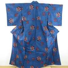 Load image into Gallery viewer, Wool kimono ensemble haori set flower turtle shell single clothing blue woven pattern wide collar casual kimono tailor height 156cm
