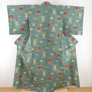 Wool Kimono Ensemble Haori Set Enshu Tsubaki Single Character Blue Green Woven Point Bachi Casual Kimono Tailor