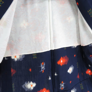Wool Kimono Ensemble Haori Set Floral Pattern Down Blue Woven Pattern Wide Casual Kimono Kimono 158cm
