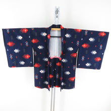 Load image into Gallery viewer, Wool Kimono Ensemble Haori Set Floral Pattern Down Blue Woven Pattern Wide Casual Kimono Kimono 158cm