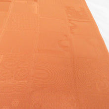 画像をギャラリービューアに読み込む, 反物 色無地着尺 正絹 橙色 石畳地紋 着物生地 和裁 未仕立て 長さ1200cm