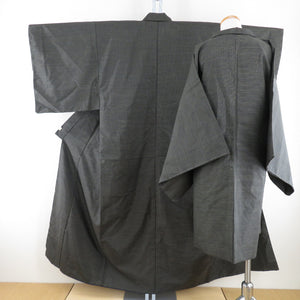 男着物 紬 亀甲 アンサンブル 袷 黒緑色 正絹 男性用きもの メンズ 仕立て上がり 和服 男物 カジュアル 身丈151cm