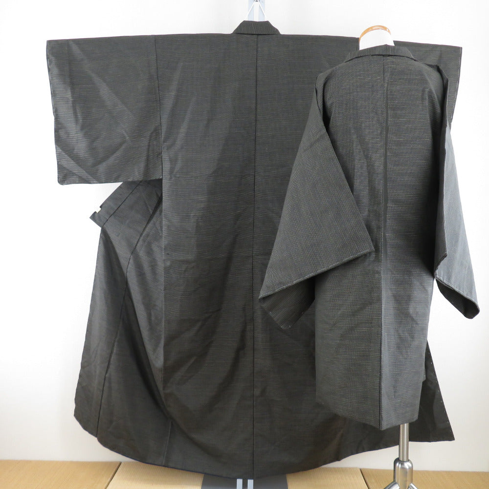 男着物 紬 亀甲 アンサンブル 袷 黒緑色 正絹 男性用きもの メンズ 仕立て上がり 和服 男物 カジュアル 身丈151cm
