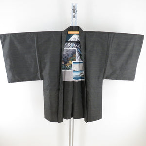 男着物 紬 亀甲 アンサンブル 袷 黒緑色 正絹 男性用きもの メンズ 仕立て上がり 和服 男物 カジュアル 身丈151cm
