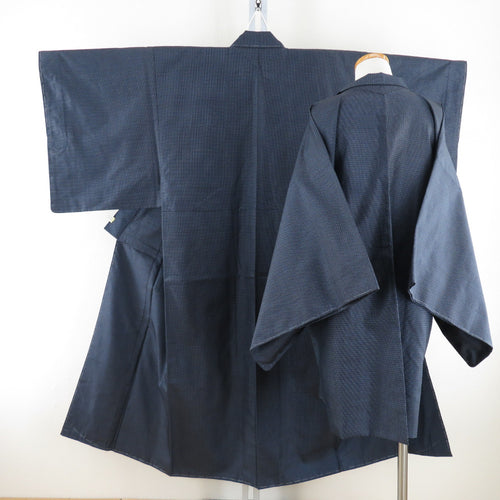 Male kimono Oshima Tsumugi Kame shell Ensemble Lined Navy blue pure silk Men Men -tailored Men's men's goods casual height 137cm