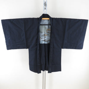 Male kimono Tsumugi ensemble Lined blue blue pure silk male men's men's tailoring kimono men's goods casual height 145cm