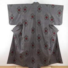 Load image into Gallery viewer, Tsumugi Kimono Real Oshima Tsumugi Pattern Chrysanthemum, Lined Bee Bee Collar Brown Pure Silk Casual Casual Kimono