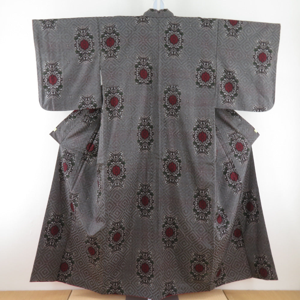 Tsumugi Kimono Real Oshima Tsumugi Pattern Chrysanthemum, Lined Bee Bee Collar Brown Pure Silk Casual Casual Kimono