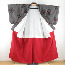 Load image into Gallery viewer, Tsumugi Kimono Real Oshima Tsumugi Pattern Chrysanthemum, Lined Bee Bee Collar Brown Pure Silk Casual Casual Kimono