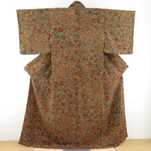 Load image into Gallery viewer, Komon crepe lined blossom wide collar, arabesque brown brown pure silk tailed casual kimono 161cm