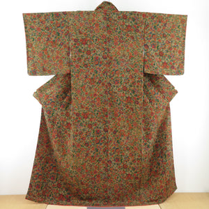 Komon crepe lined blossom wide collar, arabesque brown brown pure silk tailed casual kimono 161cm