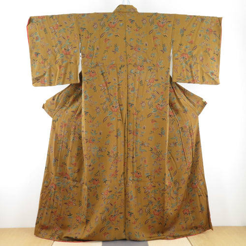 Komon crepe lined lined blossom florist Son pattern brown pure silk tailored casual kimono 162cm