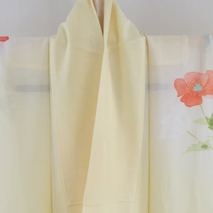 Summer kimono Single garment Garo summer flower pattern Yellow one crest Left 3rd floor pine pine wide collar pure silk