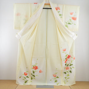 Summer kimono Single garment Garo summer flower pattern Yellow one crest Left 3rd floor pine pine wide collar pure silk