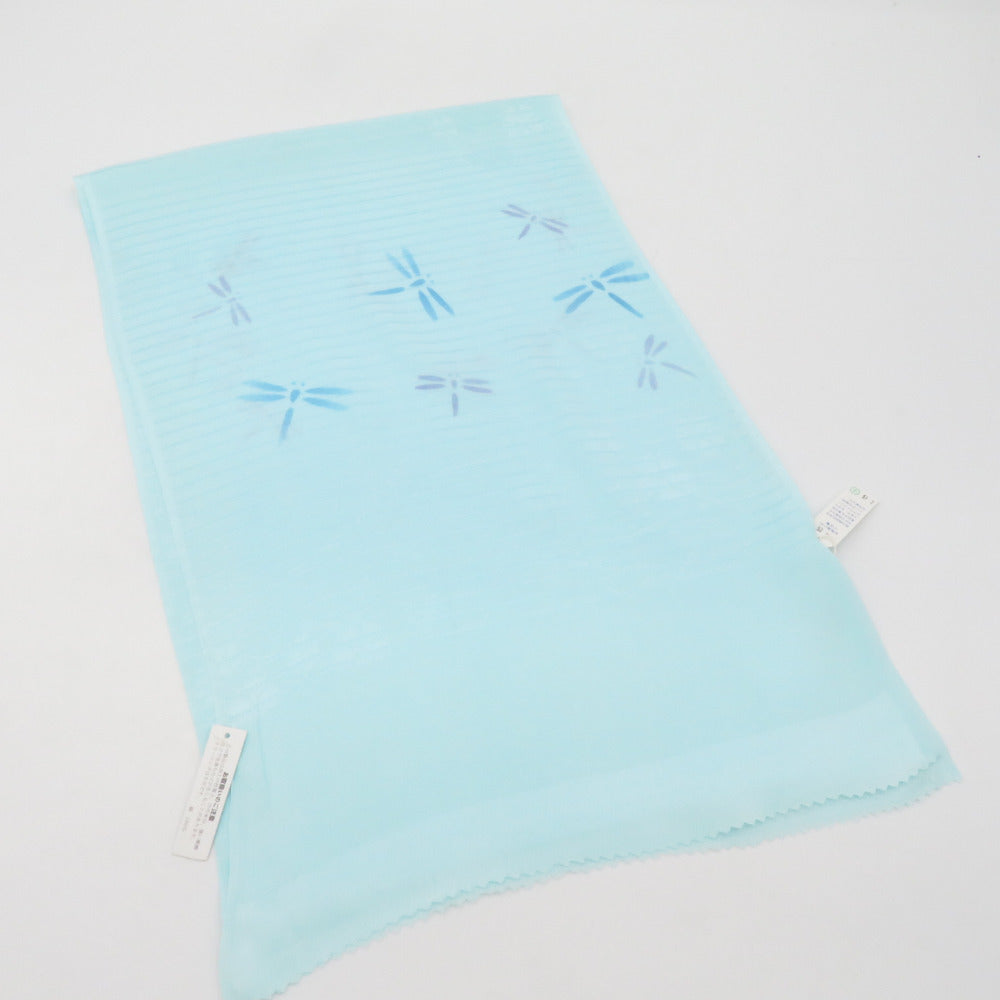 Obi -fried silk pure silk Summer light blue dragonfly pattern Bading the ground pattern Silk 100 % length 175cm