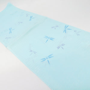 Obi -fried silk pure silk Summer light blue dragonfly pattern Bading the ground pattern Silk 100 % length 175cm