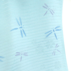 Obi -fried silk pure silk Summer light blue dragonfly pattern Bading the ground pattern Silk 100 % length 175cm