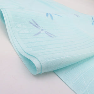 Obi -fried silk pure silk Summer light blue dragonfly pattern Bading the ground pattern Silk 100 % length 175cm