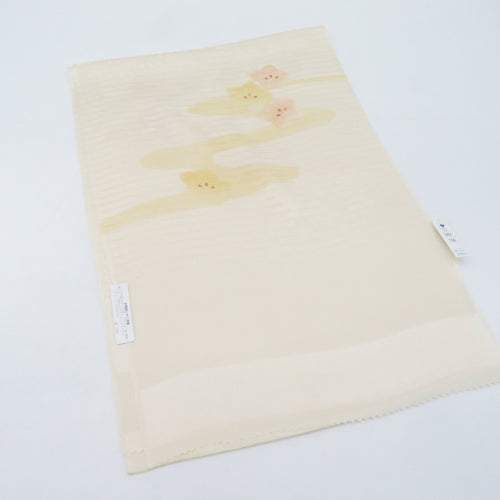 帯揚げ 正絹 絽 夏用 ライトベージュ色 桔梗文様 撫子地紋 絹100％ 長さ175cm