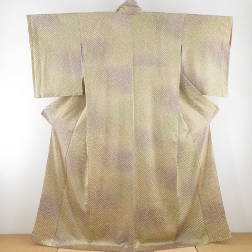 Komon squeezed multi -color pattern Lined wide collar Yellow pure silk tailoring casual kimono 162cm