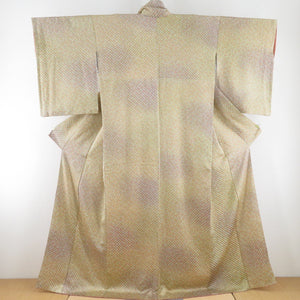 Komon squeezed multi -color pattern Lined wide collar Yellow pure silk tailoring casual kimono 162cm