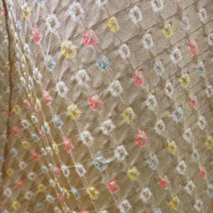 Komon squeezed multi -color pattern Lined wide collar Yellow pure silk tailoring casual kimono 162cm