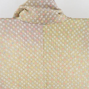 Komon squeezed multi -color pattern Lined wide collar Yellow pure silk tailoring casual kimono 162cm