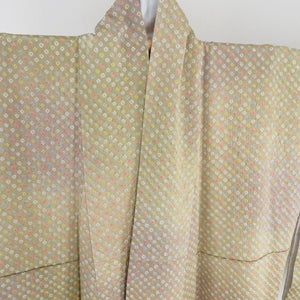 Komon squeezed multi -color pattern Lined wide collar Yellow pure silk tailoring casual kimono 162cm