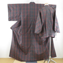 Load image into Gallery viewer, Tsumugi Kimono Ensemble coat with a lattice pattern with coat gray gray pure silk casual