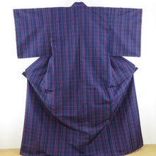 Load image into Gallery viewer, Tsumugi Kimono Ensemble Haori Lattice Popular Lined Bee Bee Collar Down Blue Pure Silk Casual Tailor