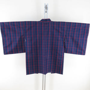 Tsumugi Kimono Ensemble Haori Lattice Popular Lined Bee Bee Collar Down Blue Pure Silk Casual Tailor