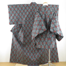 Load image into Gallery viewer, Tsumugi Kimono Ensemble Hanabishi Popular Hanabishi Public Bee Collar Black Gray Pure Silk Casual Tailoring Light 161cm