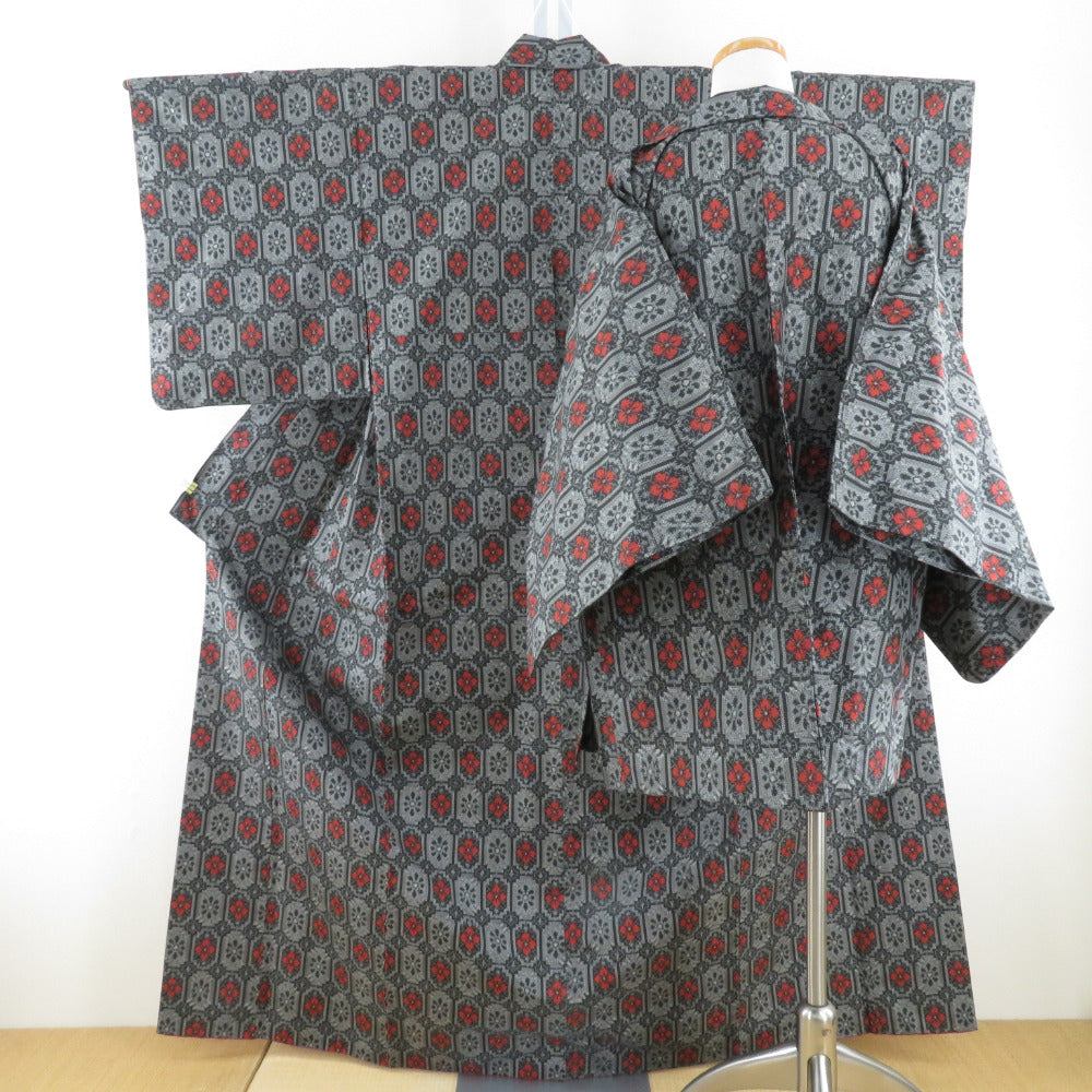 Tsumugi Kimono Ensemble Hanabishi Popular Hanabishi Public Bee Collar Black Gray Pure Silk Casual Tailoring Light 161cm