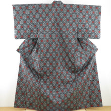 Load image into Gallery viewer, Tsumugi Kimono Ensemble Hanabishi Popular Hanabishi Public Bee Collar Black Gray Pure Silk Casual Tailoring Light 161cm