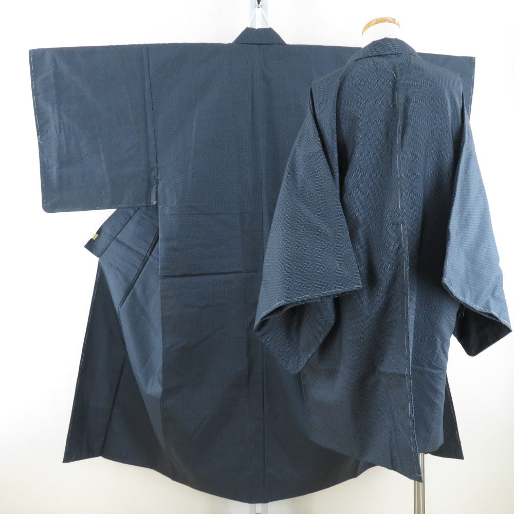 男着物 紬 亀甲 アンサンブル 袷 紺色 正絹 男性用きもの メンズ 仕立て上がり 和服 男物 カジュアル 身丈141cm