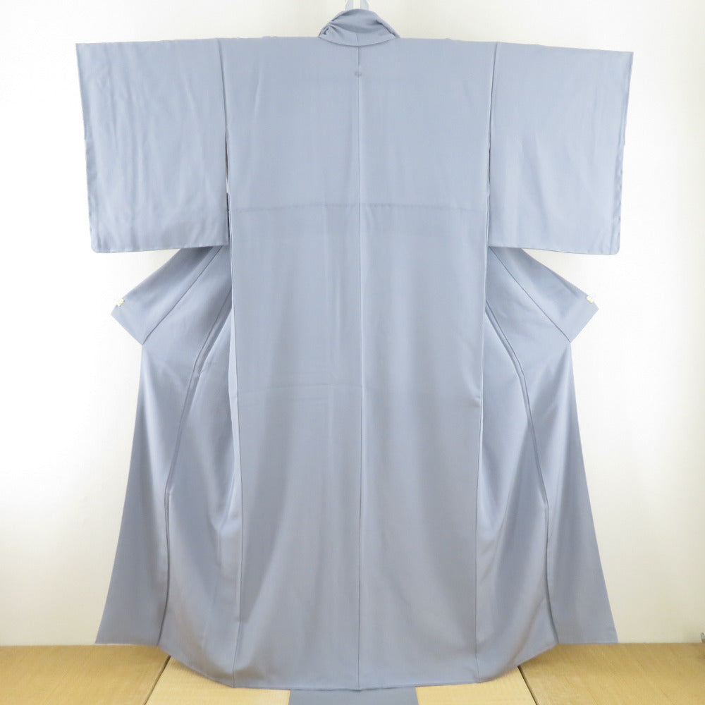 Color Solid silk gray gray purple lined lined collar one crest, five sizkiri crest tailoring kimono kimono