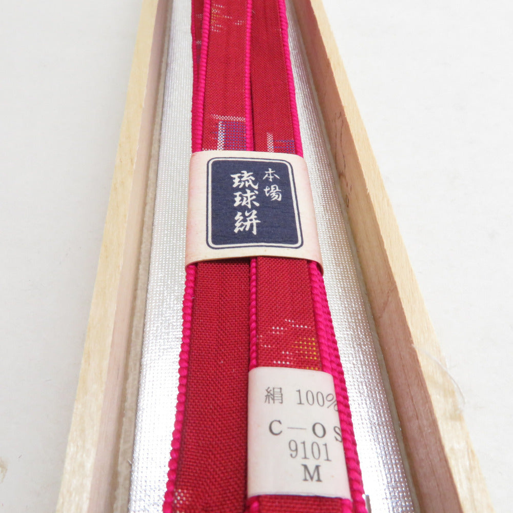 本場 琉球絣 正絹 絹100% ブルー系 帯締(夏琉球】本場琉球絣 本場 琉球絣 正絹 絹100% ブルー系 帯締(夏琉球】本場琉球絣