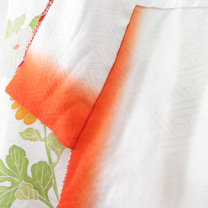 Kimono lined kimono set underwear set long undergarment set White x red x multicolored aperture embroidery chrysanthemum pattern