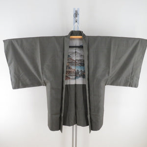 Male kimono Tsumugi Ensemble Lined gray green pure silk male men's men's tailoring kimono male casual height 144cm