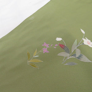 Visit Visit Visit Wearing Wander Fair Yuzen Dyeing Writers Introduction Pure Silk Bran Flower Green Kimono Shade Shaku Shaku Fabric Interpreted Product Length 1800cm