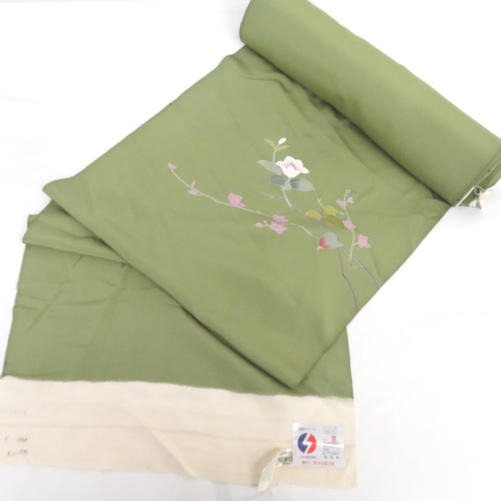 Visit Visit Visit Wearing Wander Fair Yuzen Dyeing Writers Introduction Pure Silk Bran Flower Green Kimono Shade Shaku Shaku Fabric Interpreted Product Length 1800cm