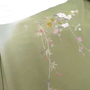 Visit Visit Visit Wearing Wander Fair Yuzen Dyeing Writers Introduction Pure Silk Bran Flower Green Kimono Shade Shaku Shaku Fabric Interpreted Product Length 1800cm