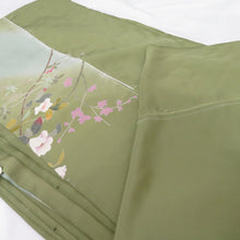 Load image into Gallery viewer, Visit Visit Visit Wearing Wander Fair Yuzen Dyeing Writers Introduction Pure Silk Bran Flower Green Kimono Shade Shaku Shaku Fabric Interpreted Product Length 1800cm