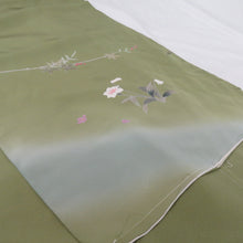 Load image into Gallery viewer, Visit Visit Visit Wearing Wander Fair Yuzen Dyeing Writers Introduction Pure Silk Bran Flower Green Kimono Shade Shaku Shaku Fabric Interpreted Product Length 1800cm