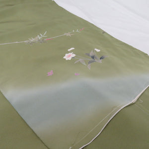 Visit Visit Visit Wearing Wander Fair Yuzen Dyeing Writers Introduction Pure Silk Bran Flower Green Kimono Shade Shaku Shaku Fabric Interpreted Product Length 1800cm