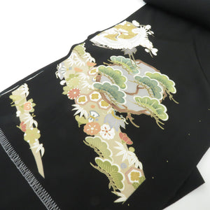 Cracker Black Tomesode Tumor Feather Pure Silk Foil Treasure Treasure Black Kazuru Shaku Kiri Kirimon Kimonki Kinggi Fabric Formal Formal Unramed Product Length 1725cm