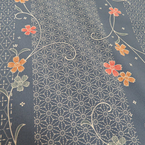 Reflection Komon Clear Shaku Polyester 100 % Cherry blossom pattern Blue gray torso lord Hakkake ground Washable Kimono Casual unprofessional length 1200cm