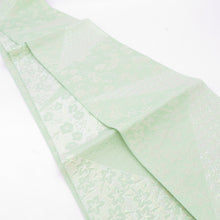 Load image into Gallery viewer, Yukata belt YUKATA OBI Furiku Umeo leaf pattern polyester 100% Light green color lame yarn yarn half -width half -width zone