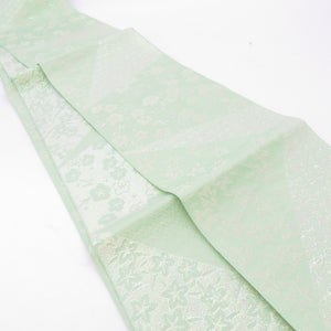 Yukata belt YUKATA OBI Furiku Umeo leaf pattern polyester 100% Light green color lame yarn yarn half -width half -width zone